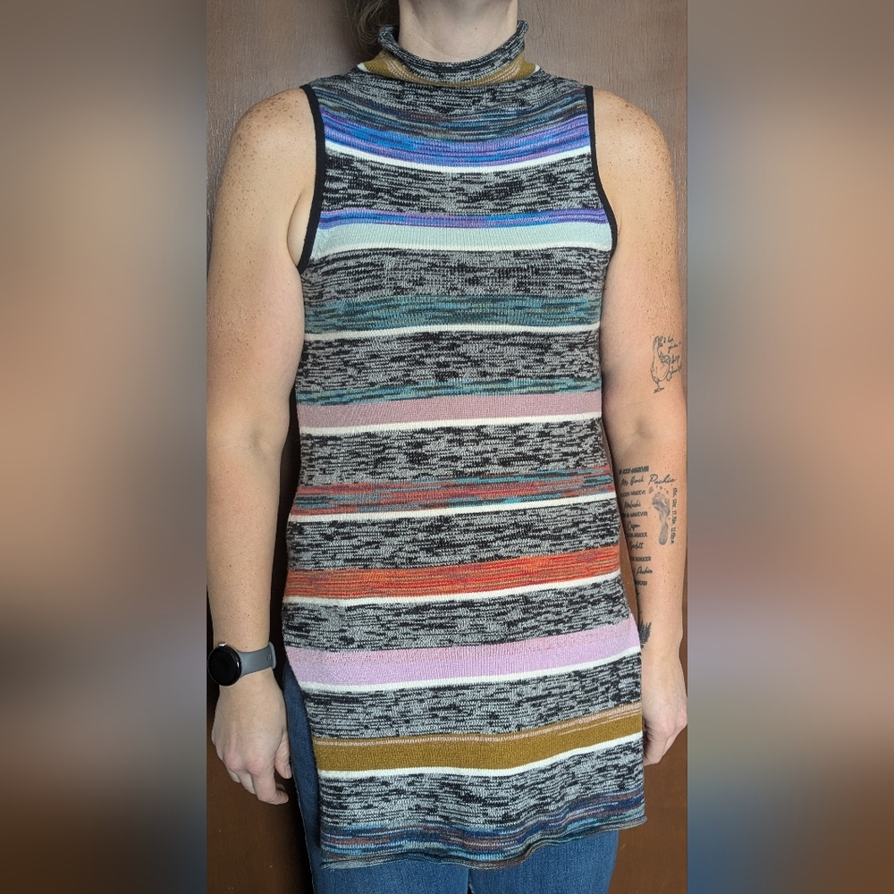 Anthropologie Striped Knit Sleeveless Tunic Top•XS•Turtleneck•Soft Knit•Boho